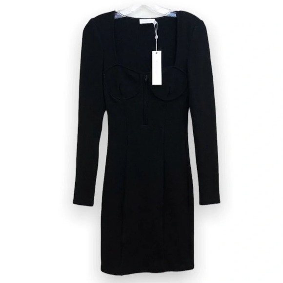 Jonathan Simkhai Standard Pia Bustier Underwire Zip Front Black Mini Dress S NWT - Picture 2 of 10